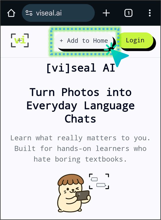 Install Viseal language app step 1 - Open website in mobile browser for expat learning
